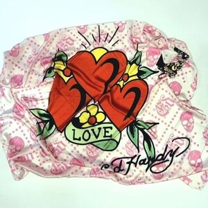 NWT Ed Hardy "4 Ways to Wear" Scarf - Pink Love Heart & Skull Y2K
